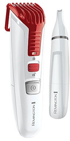 Remington MB4122 Beard Trimmer Gift Set Including Nose and Ear Hair Trimmer (Stainless Steel Blades, 11 Length Settings, Battery Operated Including 2 x AAA Varta Batteries) Beard Trimmer