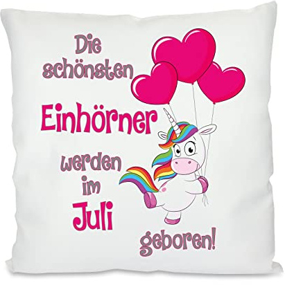 Herzbotschaft Kissen mit Motiv Modell: Die Schönsten Einhörner-Juli, Stoff, Weiß, 45 x 45 x 10 cm
