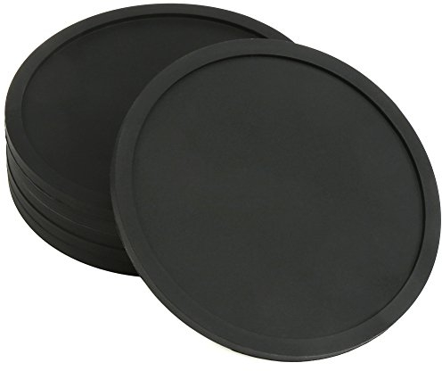 H&S Drink Coasters Set of 6 - Outdoor Coaster Set - Silicone Coaster - Black Rubber Coasters for Cup Drinks Coffee Beer Wine Garden Tables Bar - Round Cup Mats - Table Accessories