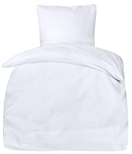 PremiumShop321 Seersucker Hotel Ropa de cama con cierre de hotel, 100% algodón (blanco, 135 x 200/80 x 80)