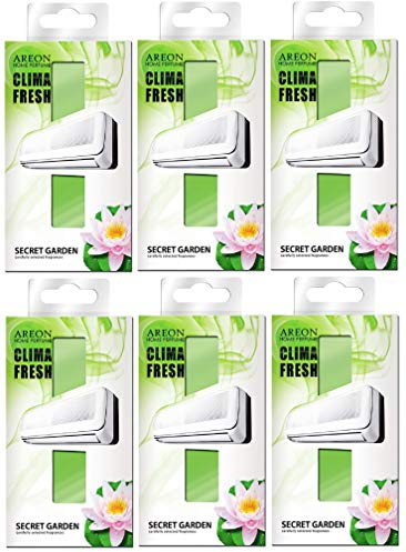 Areon Clima Fresh Lufterfrischer für Zuhause, Garten, geheime Klimaanlage, Grün, Original, Zuhause, Wohnzimmer, Büro, Geschäft, Duft (Secret Garden Pack, 6 Stück)