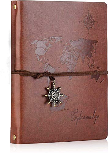 SEEALLDE Leder Notizbuch A5 Leere Seiten Journal Notebook Weltkarte Vintage Travel Tagebuch Notiz Skizzenbuch