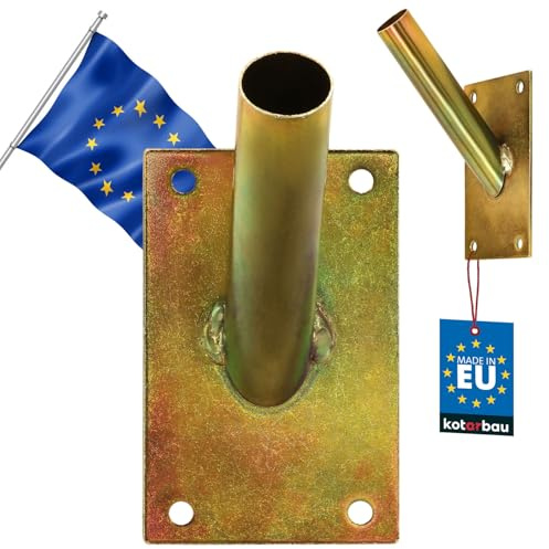 KOTARBAU® Fahnenhalter 1-Fach Verschrauben Fahnenmasthalter Fahne Flagge Flaggenhalter Halterung Griff Wandbefestigung Feuerverzinkt Gelb Fahnenstange