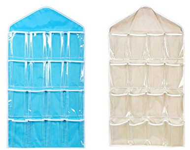 2 Ensembles Colonne de Rangement Suspendue en Tissu, Multilayer Sac de Rangement Suspendus Transparent Multifonctions Rangement à Suspendre 16 Poches Pour Chaussures Sous-VêTement Bijoux (Gris/Bleu)
