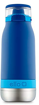Ello Emma 14oz Vacuum Insulated Stainless Steel Kids Water Bottle with Straw and Built-in Carrying Handle and Leak-Proof Locking Lid for School Backpack, Lunchbox and Outdoor Sports, Touchdown Blue