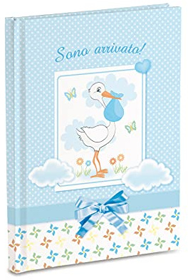 Diario ricordi del Neonato 17 x 24 cm, Cicogna Sono Arrivato Celeste