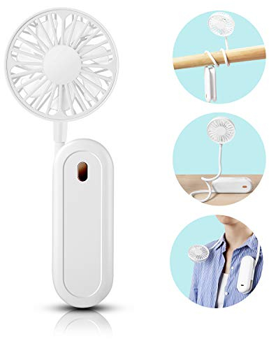 QZT Ventilateur Portable au Cou, Mini USB Ventilateur Nuque, Rotation Libre à 360°,avec Rechargeable 1200mAh Batterie Silencieux Ventilateur 3 Vitesse, Pliable pour Bureau Table Camping (blanc)