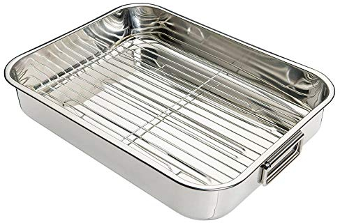 VR7 Roasting Tray with Rack Stainless Steel - 4 Sizes, Rust-Free, Non-Toxic, Dishwasher Safe Baking Pan with Cooling Rack for Perfect Roasting