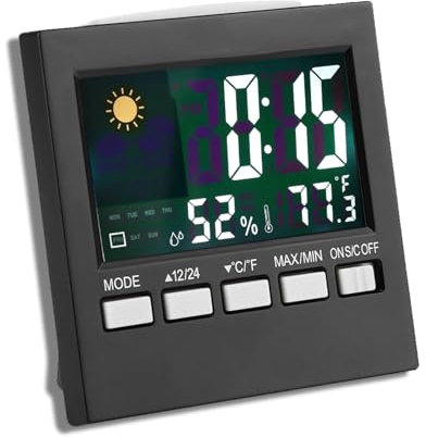 HERCHR Sveglie da Viaggio, Piccole sveglie digitali con Calendario a Batteria Temperatura umidità Display Meteo con retroilluminazione per camere da Letto Orologi da scrivania da Comodino