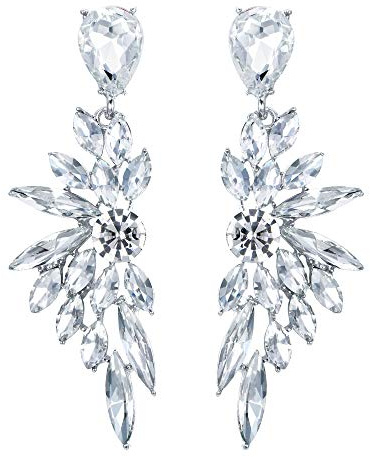 Clearine Ohrringe Hochzeit Braut Kristall Teardrop Marquise Cluster Bling Hängend Ohrstecker für Damen Klar Silber-Ton