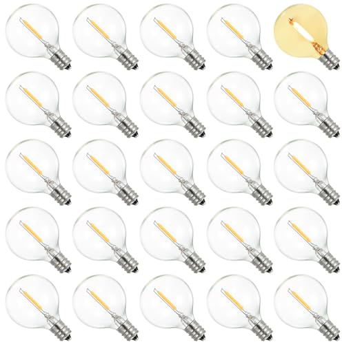 Tomshine 25 Pack LED E12 Edison Screw Globe G40 Bulbs 2200K Warm White Clear Glass Bulbs Replacement for String Lights Indoor Outdoor Decoration IP44 Waterproof(AC220V-240V)