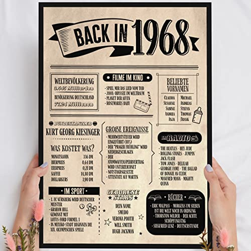 58 Geburtstag, Alte Zeitung Holzbild - Back in 1968 Vintage - personalisierbar zum Hinstellen/Aufhängen opt. beleuchtet, 58ter Geburtstag, 58 Geburtstag Frau & Mann, Jahr 1968 - persönliches Geschenk
