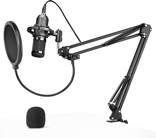 Mars Gaming MMIC-XT, Professionelles High Definition 192Khz 24-bit Studiomikrofon, Kugelarm, Anti Shock Mount, Pop Filter Metallgitter, Schwarz