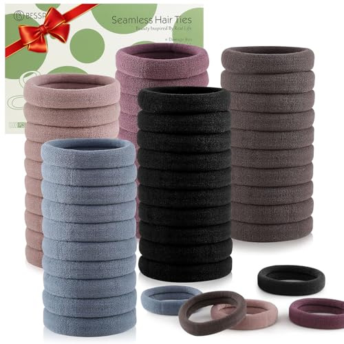 Bessrung 100 Pcs Thick Seamless Hair Ties, Ponytail Holders Hair Accessories for Women Girls No Damage for Thick Hair (Natural Colors)