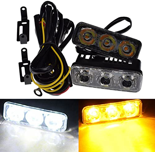 FOLGEMIR LED Tagfahrlicht, dimmbare Tagfahrleuchten, 2x 3 LEDs, DC 12V, 12W, Weiss/Gelb Blinker