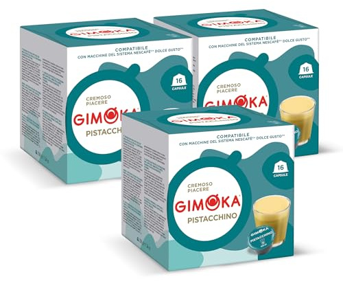 Gimoka - Compatible Para Nescafè - Dolce Gusto - 48 Cápsulas - Sabor PISTACHO - Made In Italy - 3 Paquetes De 16 Cápsulas