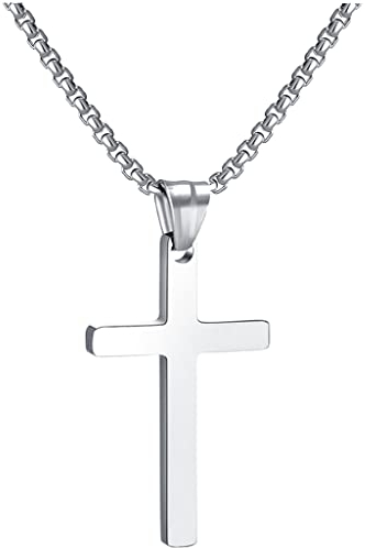 RWQIAN Croix Pendentif Acier inoxydable Garçons Filles Collier Bijoux pour Femmes 16-24 Argent Or Noir (Argent 0.7 * 1.2, 22.00)