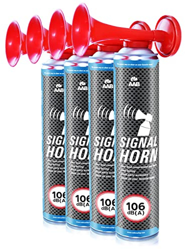 AABCOOLING AAB Signal Horn - 4 Pièces - Extraordinaire Corne de Brume Supporter de Air Comprimée, Jusqu'à 320 Bips, avec Gaz Ininflammable, Corne de Brume Bateau, Vuvuzela, Klaxon de Bateau