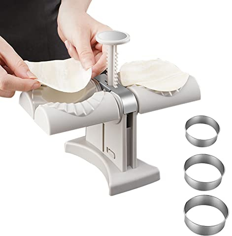 Knödelmacher Automatisch, Doppelkopf-Automatischer Knödelmacher Teigtaschenformer Ravioli Maker Edelstahl Küchenutensilien Küchenzubehör Ravioli Dumpling Former