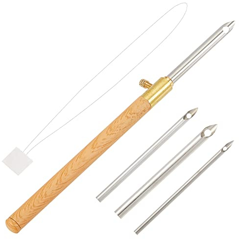 GORGECRAFT 1 Set 5 STÜCKE Griff Stanznadel Punch Needle Metallrohr Stanznadel Zubehör Stanznadel Teppich Haken Mit Holzstruktur Druck Nähen Stickerei Webwerkzeuge Für Faden Und Garn