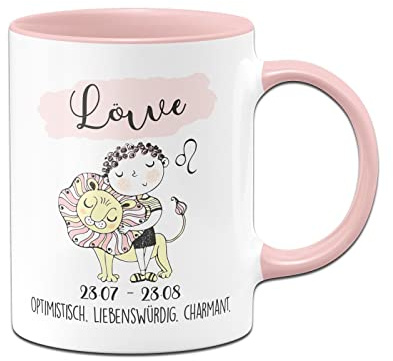 Tassenbrennerei Tasse mit Sternzeichen Löwe - Kaffeetasse Rosa als Geschenk zum Geburtstag, Horoskop, Astronomie (Löwe)