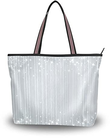 Damen-Handtasche mit Reißverschluss, Silberfarben, Sterne, Tragetasche mit Reißverschluss, silber, Large