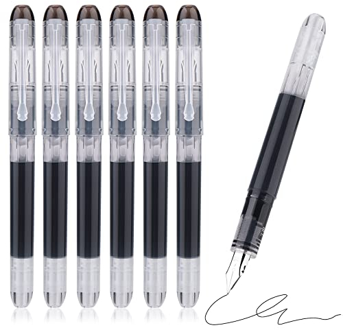 TIESOME Disposable Fountain Pens, Black Ink Smooth Writing Pens Quick-Drying Liquid ink Fine Nib for School Office Gift Supplies 6PCS