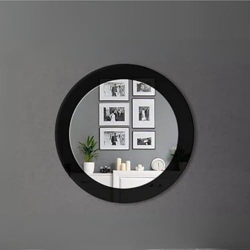 Spiegel rund 50 cm, Wandspiegel Moderner Dekorativer Kristallspiegel für Wohnzimmer, Schlafzimmer, Flur, Schminktisch, Eingangsbereich Wanddekoration in Schwarz