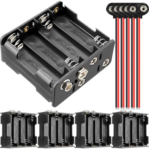 Xiatiaosann 8 AA-Batteriehalter 12V 8 x 1,5 V verdicken Batteriegehäuse Box 8 Steckplätze Kunststoffbox mit T-Typ-Batterie-Schnappverbinder-Kit, Batteriebox für LED-Licht-RC-Auto, 5 Stück