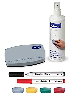 MAUL Whiteboard Zubehör Set MAULpicco | Mehrteiliges Set mit Zubehör für Whiteboard und Magnettafel | Bestehend aus Tafelwischer, Whiteboardreiniger, Boardmarker und Magnete | Vielseitig anwendbar