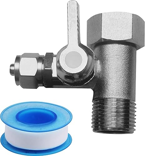 Nizirioo Adattatore connettore acqua a T 3/8x3/8x1/4 con valvola di chiusura, nastro sigillante PTFE per 2 dispositivi, tubo di rame