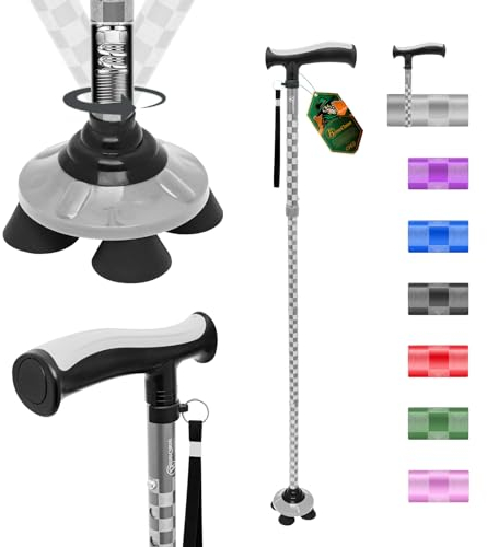 BeneCane Gehstock für Männer & Frauen Klappbar Einstellbar leicht stabil zusammenklappbare Heavy Duty mit weichen TPR T-Griff und Reisetasche
