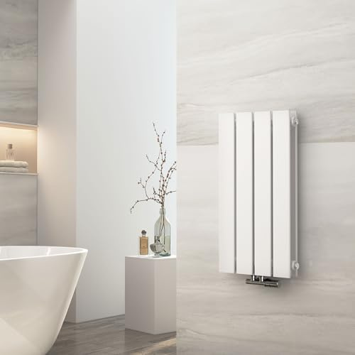 EMKE Design Heizkörper Klein, 600x304 mm Vertikal Flachheizkörper mit Mittelanschluss, Doppellagig Weiß Paneelheizkörper Wandheizkörper für Bad, Schlafzimmer & Wohnzimmer, 384W