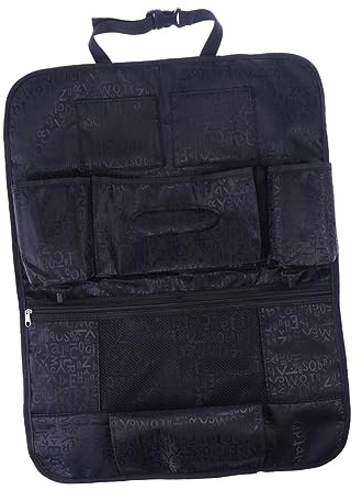 Auto Rücksitz Organizer aus Oxford Gewebe, Schwarz, Sitzorganizer | Pkw und Lkw mit Kopfstützen, Mehrere Fächer für Handy, Bücher, Tablet, Snacks