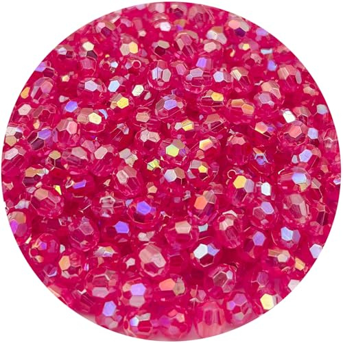 Mulutoo 200 Pcs 10MM AB Color Crystal Acrylic Beads Round Faceted Crystal Plastic Bead Spacer Beads for Jewelry Making, Bracelets Necklaces Earrings Wind Chimes Suncatchers(402 - Pink AB)