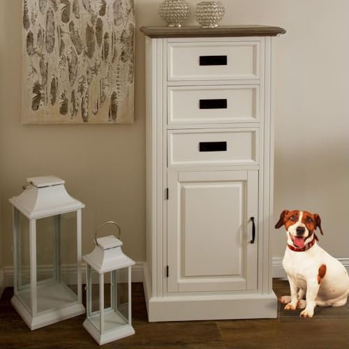 LEBENSwohnART Edle Landhaus Kommode Chalet 130cm Weiss-braun Highboard 3 Schubladen Tür