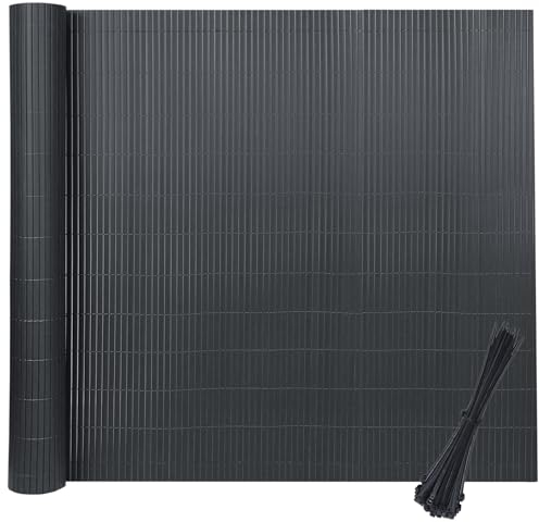 XINZI 90 x 300 cm, alfombrilla de PVC para balcón, resistente a la intemperie, revestimiento de balcón, vallas con bridas, de plástico para jardín, balcón, terraza (antracita)