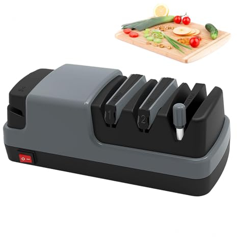 Affilacoltelli Professionale, 4 in 1 Affilacoltelli Elettrico Professionale, Con Abrasivi Diamantati Al 100% E Guide Angolari Di Precisione Affilatore Coltelli Professionale,Gray