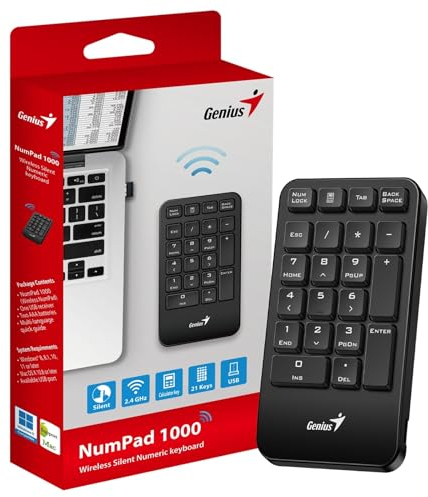 Genius NumPad 1000, Wireless Silent Numeric keypad, 2.4GHz, USB Receiver Plug and Play, slim and Prortable Design