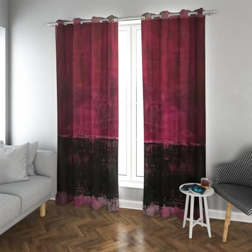 TOANGWALL Mark Rothko Stil Abstrakte Verdunkelungsvorhänge für Wohnzimmer Küchendekor Rose Violett Lila Rot Bleistift Plissee Fenster Drapes 2 Paneele B140xH245cm