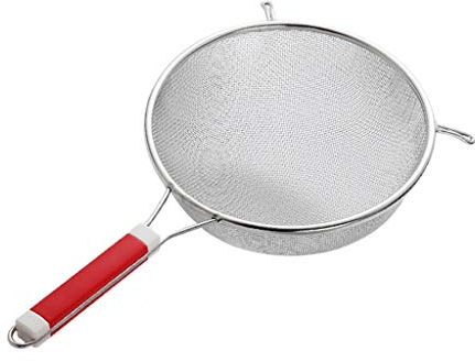 Tamis, passoire, passoire à mailles fines en acier inoxydable de qualité supérieure avec poignées rouges, louche à passoire de 7-5/9,1 pouces pour la cuisine (taille : L) (taille : L) (rouge L)