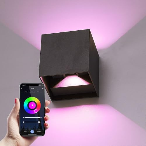 HOFTRONIC - Kansas Smart Wandleuchte mit WiFi und Bluetooth - dimmbar - Würfel - 6W - RGBWW - Up & Down - Schwarz - WLAN