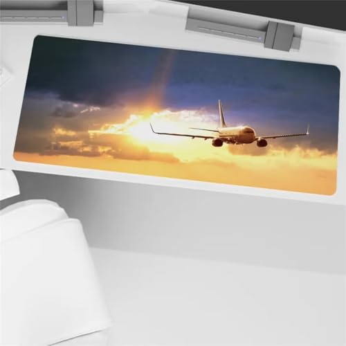 Gaming Mauspad, Mousepad Große Flugzeug Dämmerung Mauspad XXL 700x400x3mm Großes Schreibtischunterlage rutschfeste für PC, Laptop Verbessert Präzision und Geschwindigkei