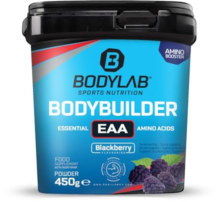 Bodylab24 Bodybuilder EAA Brombeere 450g, EAA Pulver mit 9 essentiellen Aminosäuren, alle BCAA & EAA enthalten, lecker fruchtig im Geschmack