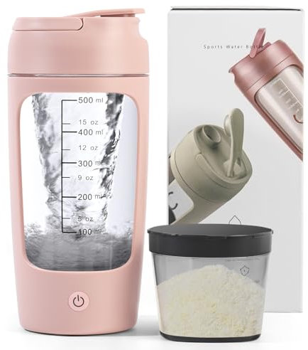 Euakee Shaker éléctrique, 650ml Bouteille de Shaker de Protéines avec Boîte à Poudre, Bouteille de Mélangeur de Shake de Protéines Rechargeable par USB avec Poignée pour Le Sport Et Le Fitness (Rose)