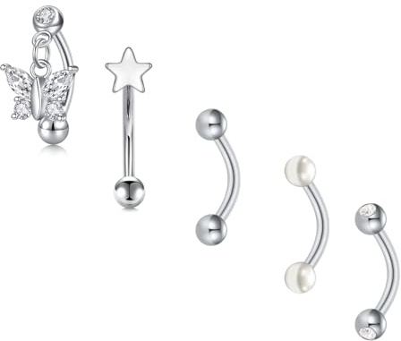 LAURITAMI 16G Piercing Ceja Acero Inoxidable 8mm Barra Curvado Rook Tragus Helix Daith Oreja Piercing Joyas