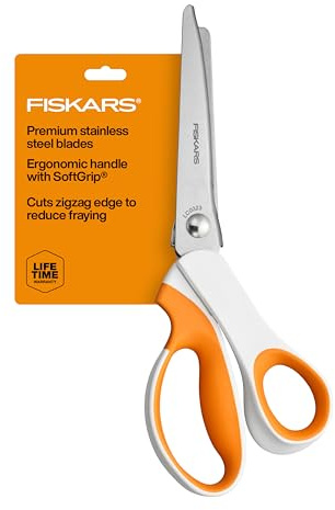 Fiskars Pinking Shears, Gifts for Mom, Fabric Scissors with Ergonomic Handle,Zig Zag Edge and Stainless Steel Blades, Orange/White