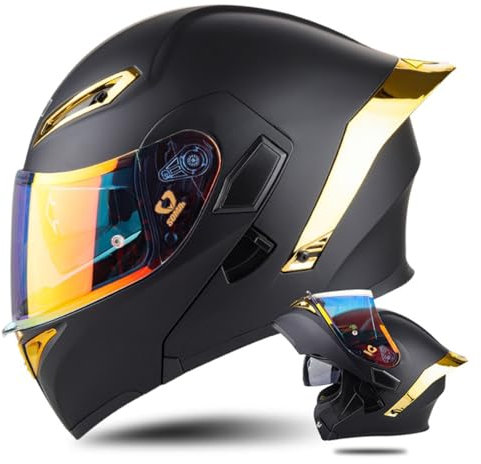 Motorradhelm Klapphelm Integralhelm Mit Doppelvisier Flip Vollvisierhelm Motorrad Schutzhelm DOT/ECE Zertifiziert Vier Jahreszeiten Motocross Helm Für Damen Herren 17,XXL:63-64CM