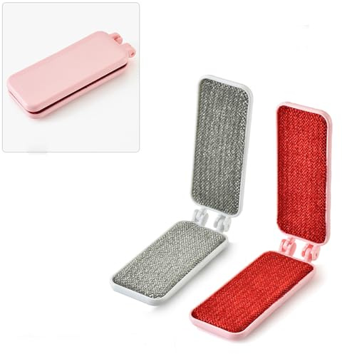Zittop 2 spazzole pieghevoli portatili per la rimozione dei pelucchi, riutilizzabili, utilizzate per vestiti, peli di animali domestici, divani, rimozione lanugine di tessuto, ecc. (bianco e rosa)