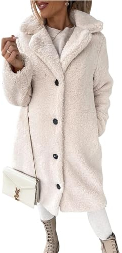ZALXOZYL Übergrößen Lockere Plüschjacken für Damen – Mittellanger Mantel Mit Jacken für Damen Mäntel für Damen Uk – Wollmantel Wintermäntel für Damen Uk Herbstmäntel für Damen Aprikose M